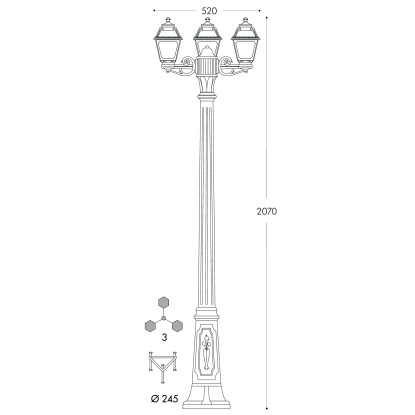 Fumagalli Bisso-Mary 3L 1830 Mm Siyah Bahçe Direk 3 Renk - Q18.158.S30.Axv1K - Siyah