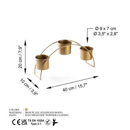 3 Lü Masa Üstü Metal Saksılık - 33012-03-20 - Eskitme