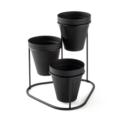 3 Lü Masa Üstü Metal Saksılık - 33014-03-19 - Siyah