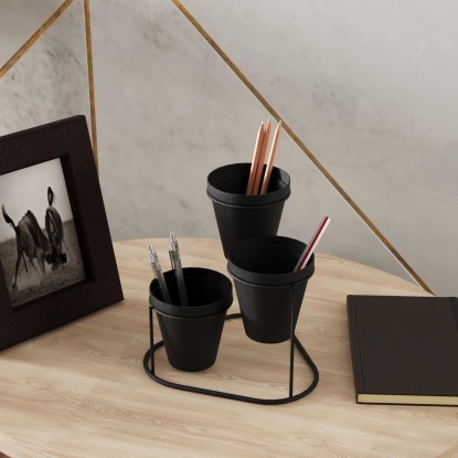 3 Lü Masa Üstü Metal Saksılık - 33014-03-19 - Siyah