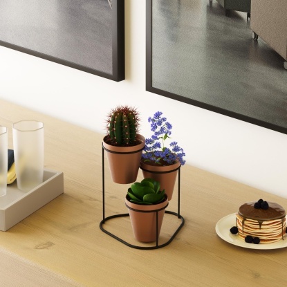 3 Lü Masa Üstü Metal Saksılık - 33014-03-33 - Bakır