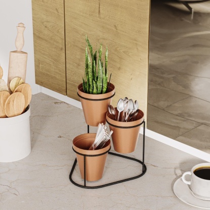 3 Lü Masa Üstü Metal Saksılık - 33014-03-33 - Bakır