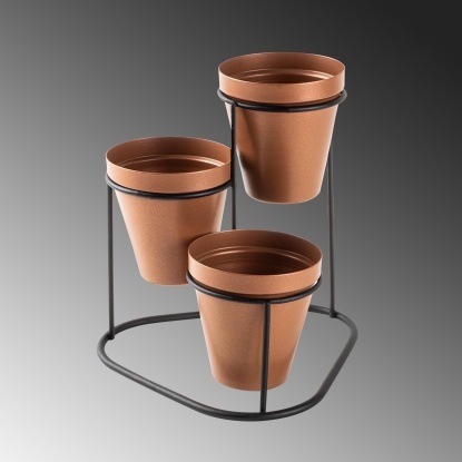 3 Lü Masa Üstü Metal Saksılık - 33014-03-33 - Bakır